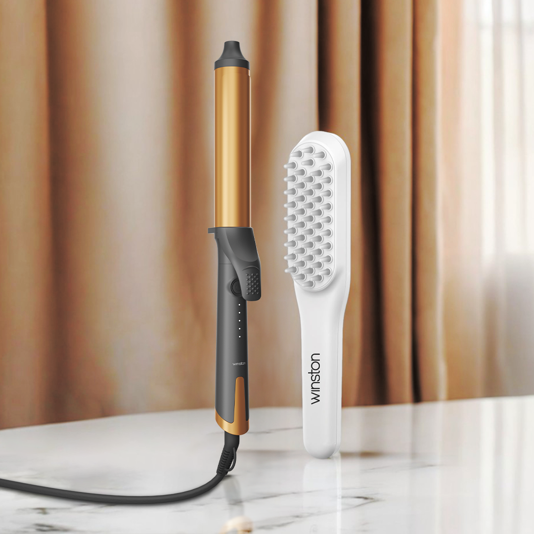 Hair Curling Tong & White LED Comb Combo