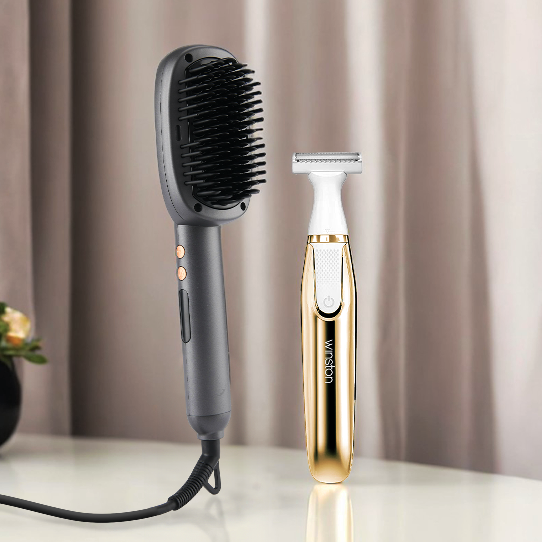 Hair Straightening Brush & 4 In 1 Bikini Trimmer Gold