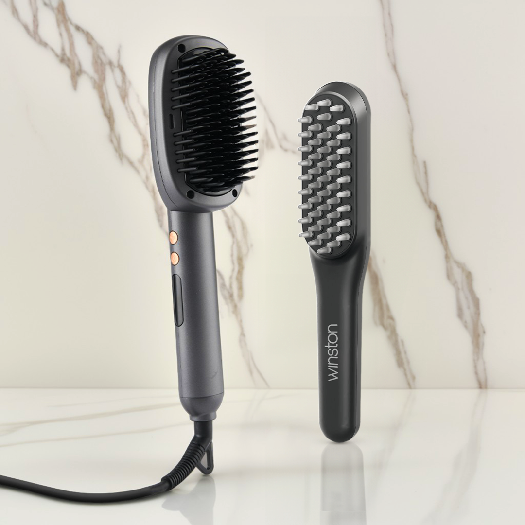 Hair Straightening Brush & Grey LED Comb