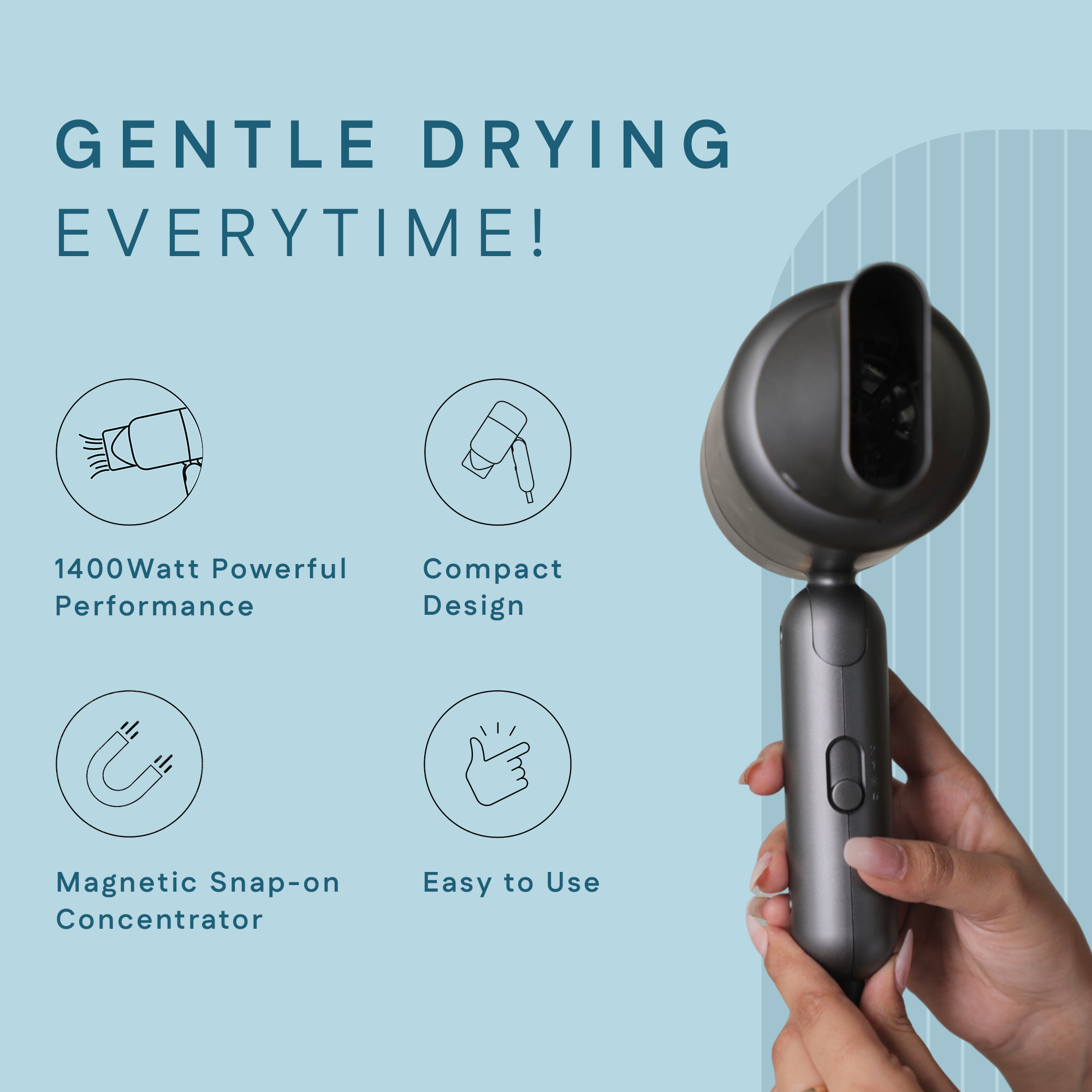 Hair Dryer 1400 Watt With Gentle Drying