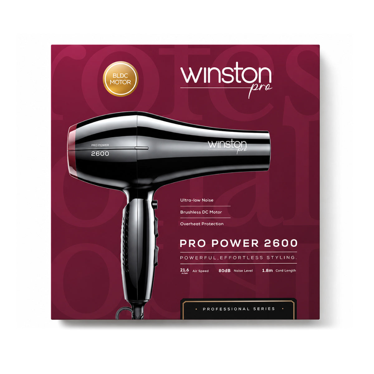 Winston Pro Power Dryer 2600W BLDC | Brushless Motor Technology for Silent High-Speed Drying
