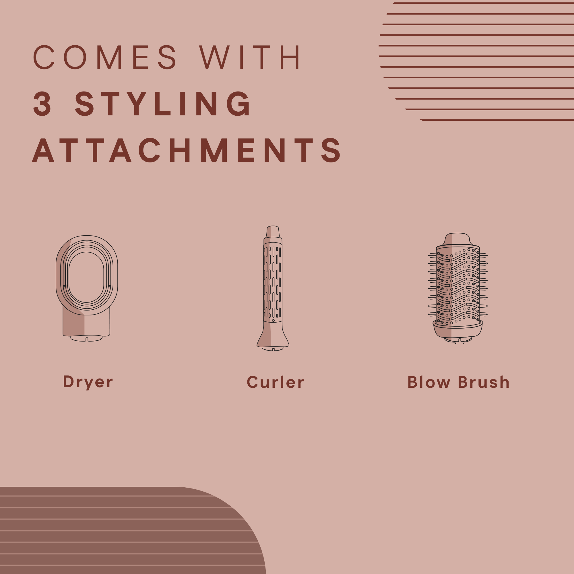 3 in 1 Hair Blow Brush Comes With 3 Styling Attachments