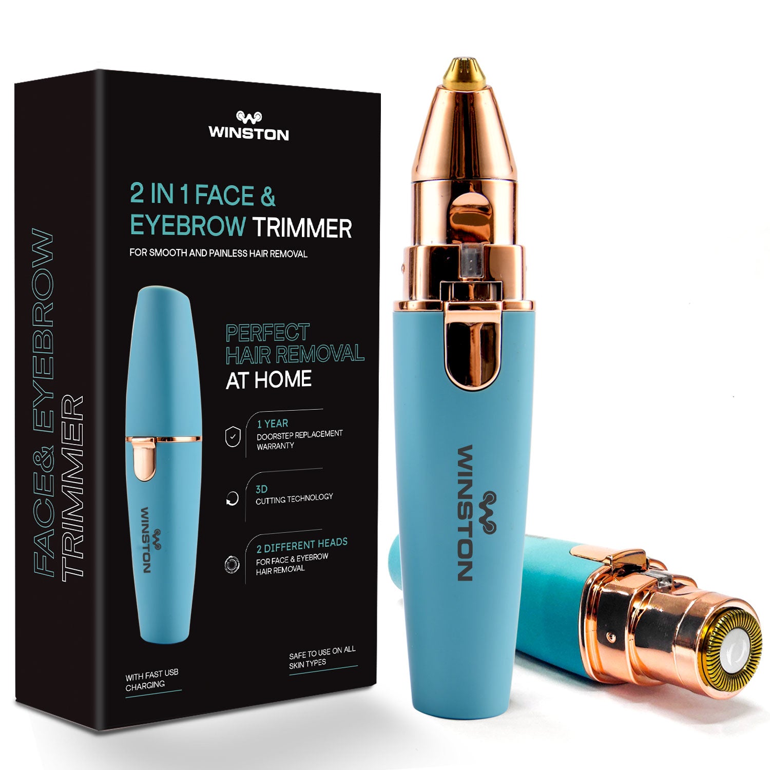 2 In 1 Face & Eyebrow Trimmer | Rechargeable, Painless Brow & Face Trimming
