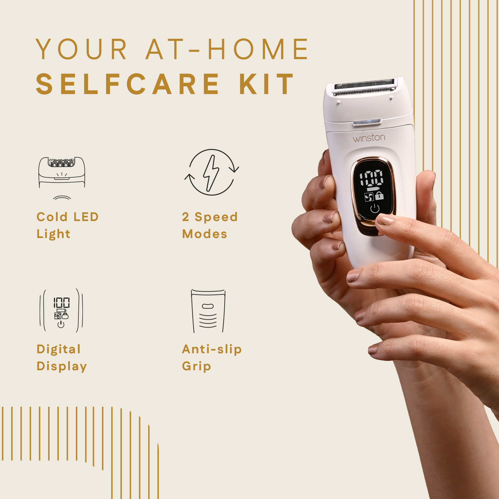 8 in 1 self care kit with cold LED light, dual speed modes, digital display and anti slip grip