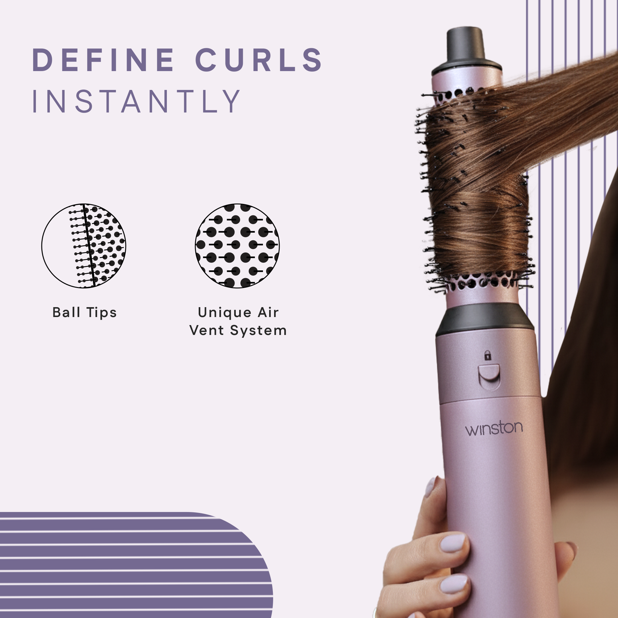 High-definition 1200W air system for instant defined curls with overheat protection
