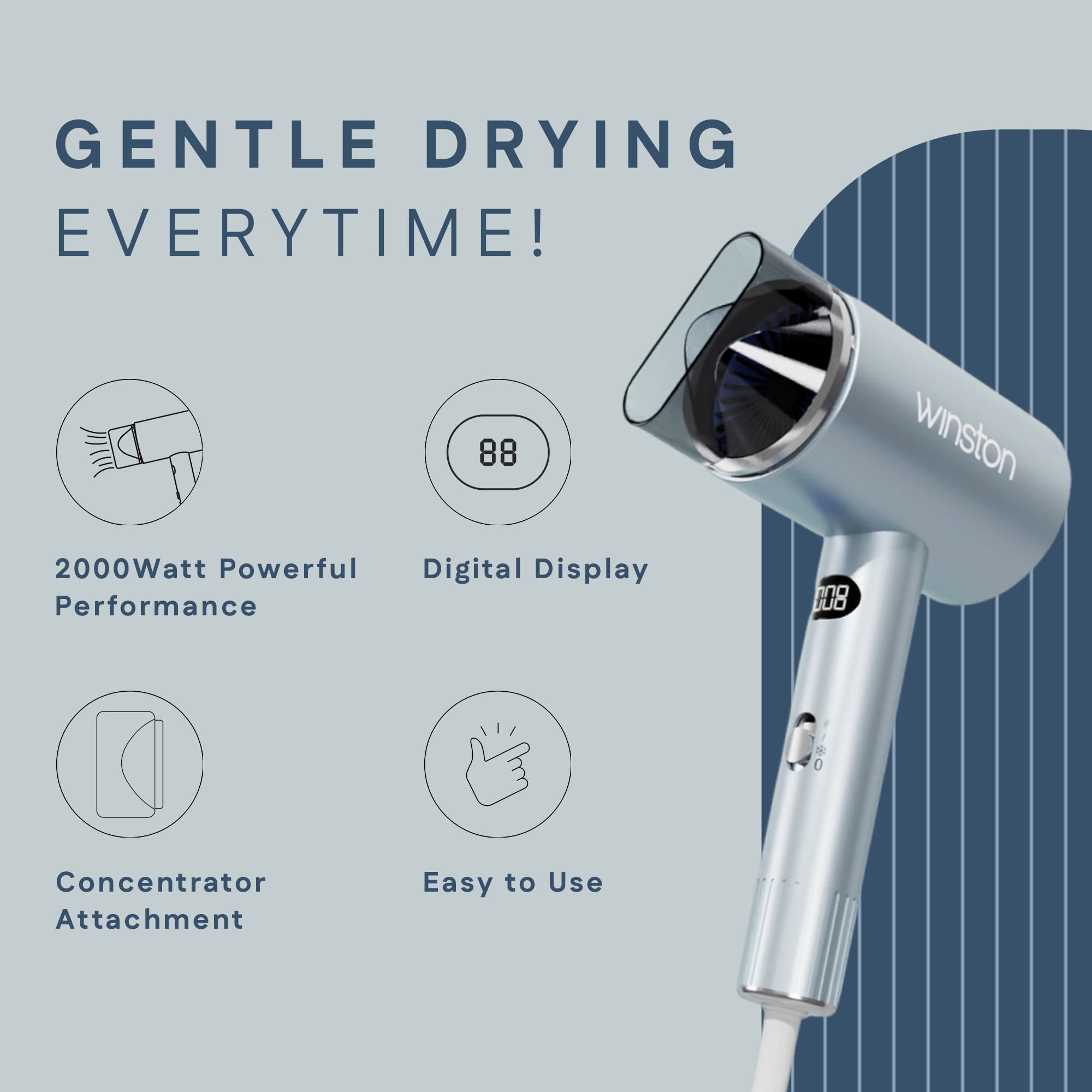 Digital Hair Dryer 2000 Watt With Gentle Drying