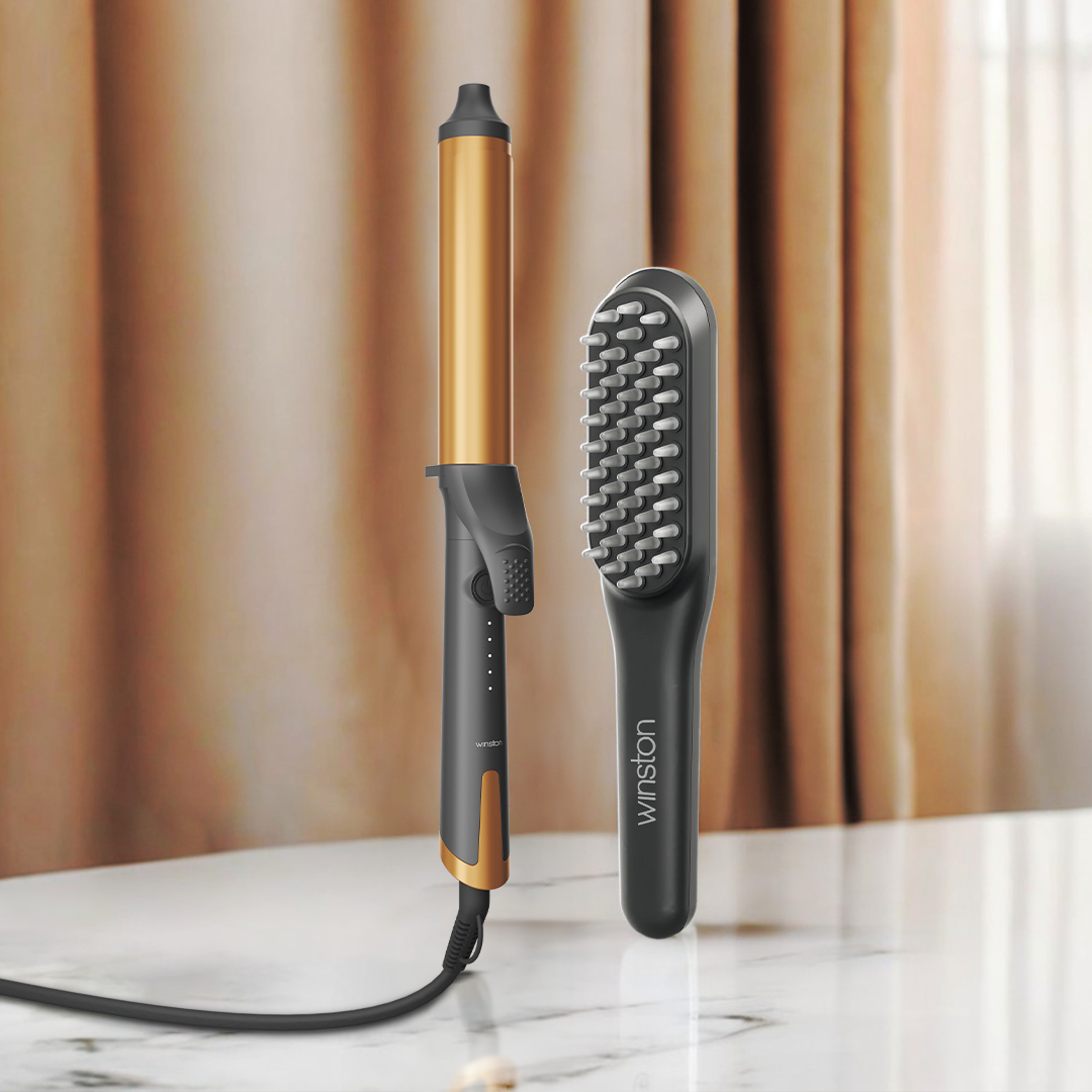 Hair Curling Tong & LED Comb Combo - Grey