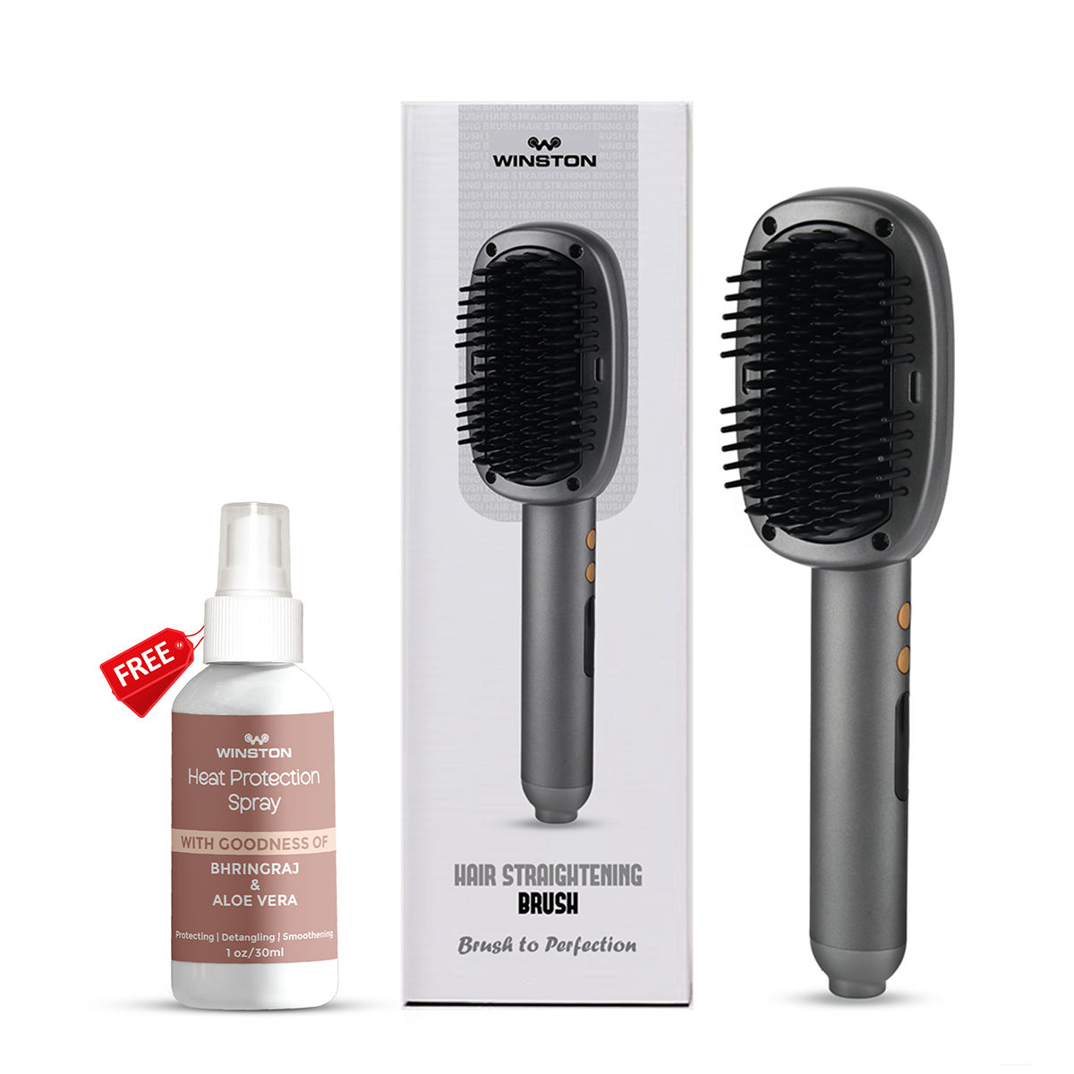 WINSTON Hair Straightening Brush With Free Heat Protection Spray