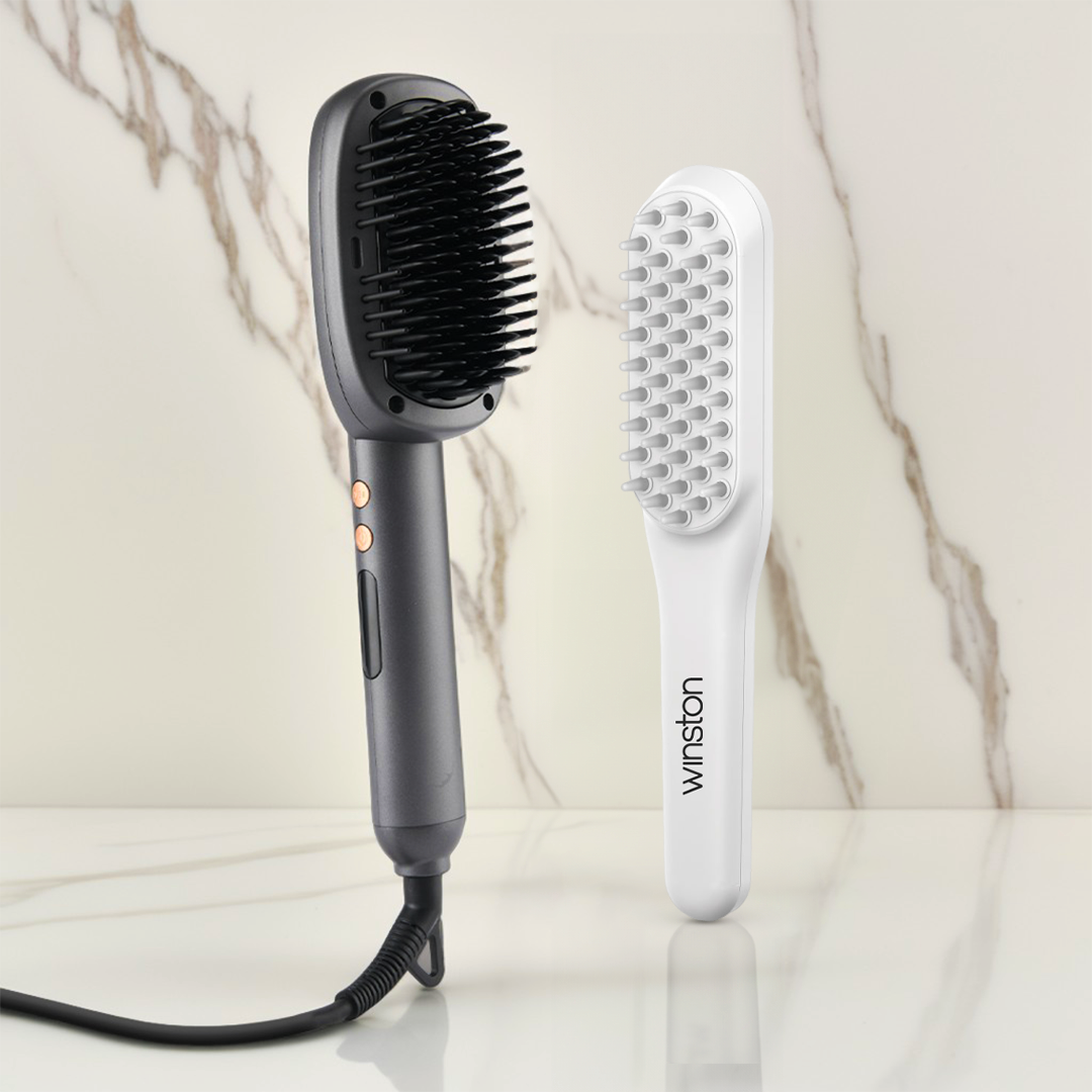 Hair Straightening Brush & LED Comb Combo - White