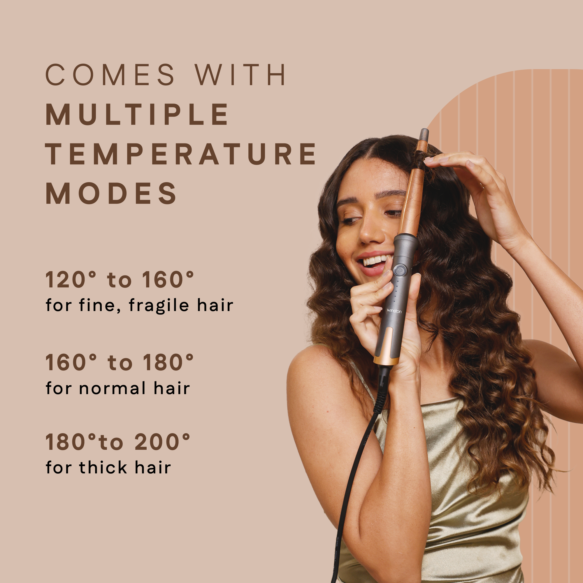 Hair Curling Wand For Multiple Temperature Modes