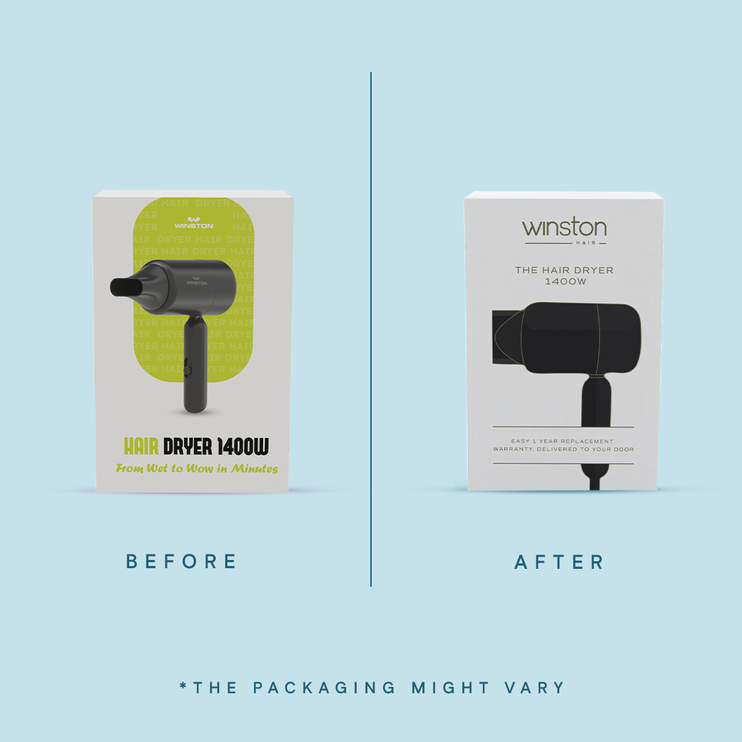 Before After Packaging Hair Dryer 1400 Watts